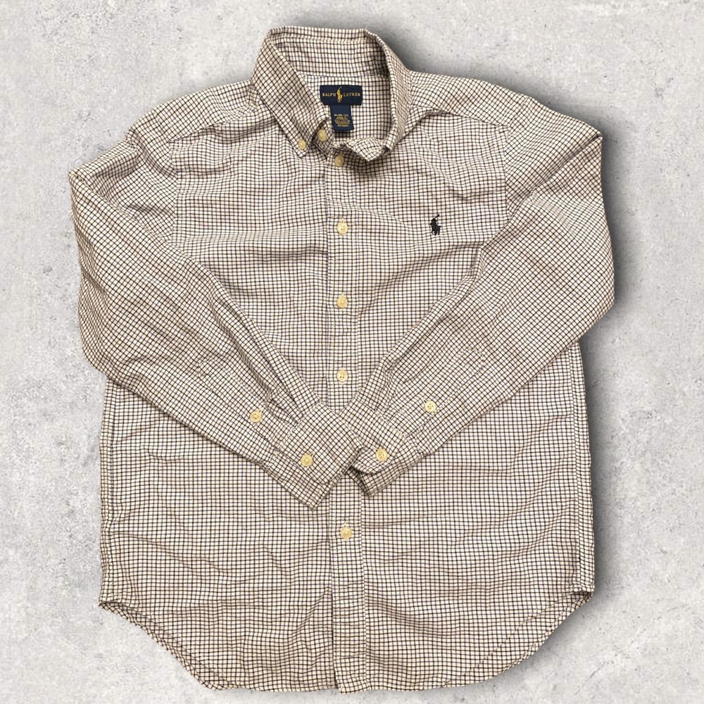 Boy’s Ralph Lauren Navy Plaid Button Down Shirt, Medium